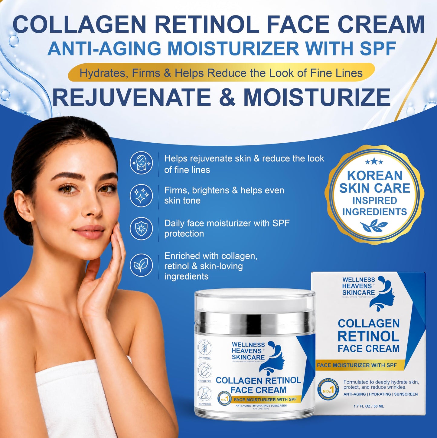 Anti-Aging Face Serum and Moisturizer Set - Skin Brightening Serum and Cream Duo - Dark Spot Correcting Serum and Moisturizer Bundle - Glass Skin Set - Moisturizing SPF Sunscreen for Face - Skincare