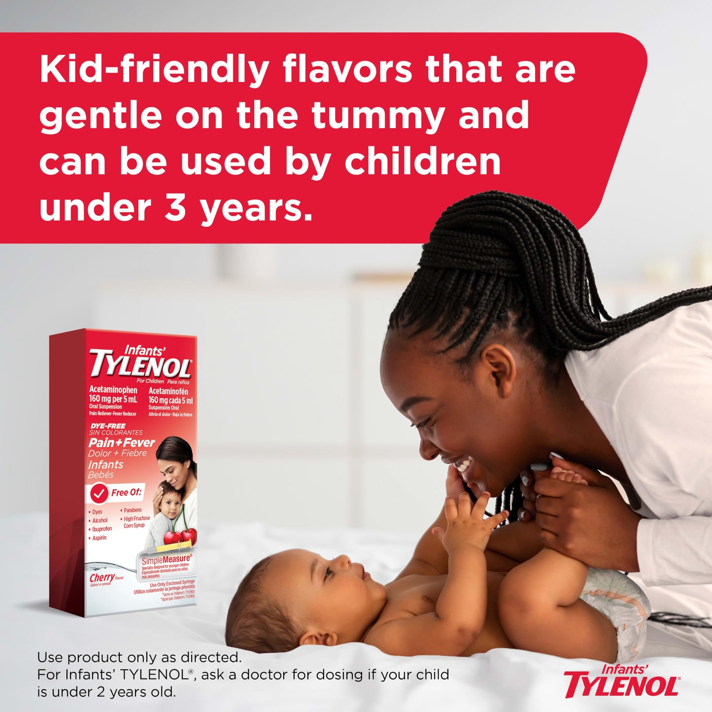 Infants’ Tylenol Dye Free Acetaminophen, Free of Alcohol, Aspirin and Ibuprofen, Oral Suspension, Pain Relief, Fever Reducer, Includes SimpleMeasure Dosing Syringe, Cherry Flavor, 2 Fl Oz