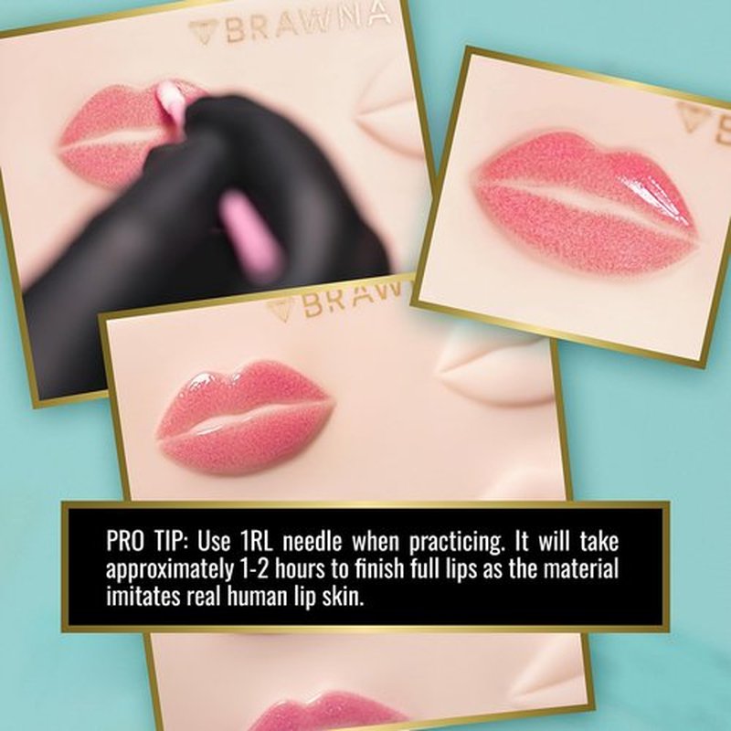 BRAWNA [ 3 Pack ] 3D Lip PMU Practice Skin - Soft Silicone Lip Blush Practice Skin with Human Skin - Like Texture - 10 Lip Shapes - Lip Tattoo Practice Skin – PMU Supplies