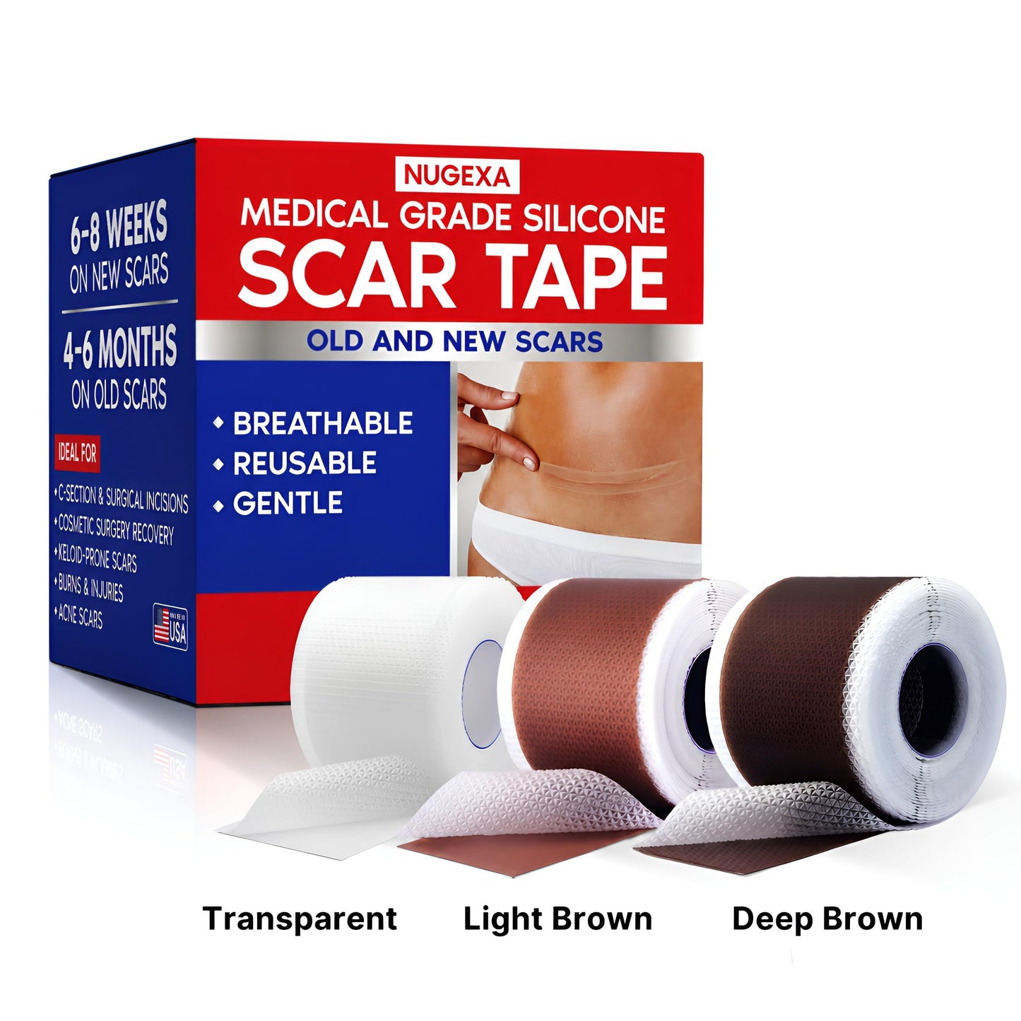Nugexa Silicone Scar Tape & Sheets – All Skin Tones, Medical Grade