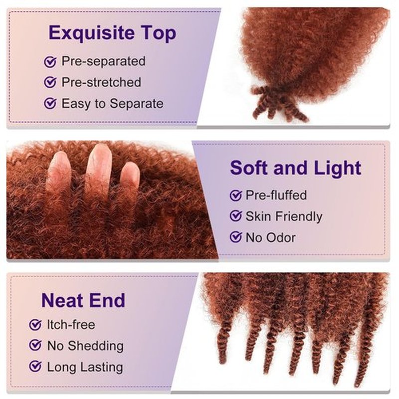 Sunsmilely Cuban Twist Hair 12 Inch Marley Twist Braiding Hair 350 Kinky Twist Hair 8 Packs Springy Afro Twist Hair Gingger Wrapping Hair for Soft Locs Pre Fluffed Spring Twist Hair Extensions