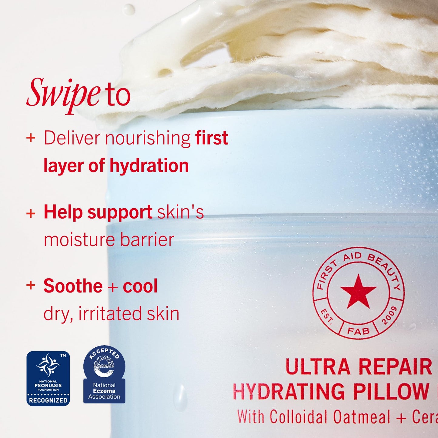 First Aid Beauty Ultra Repair Hydrating Pillow Pads, Soothing Face Pads with Colloidal Oatmeal & Ceramides for Dry, Sensitive Skin, 28 ct