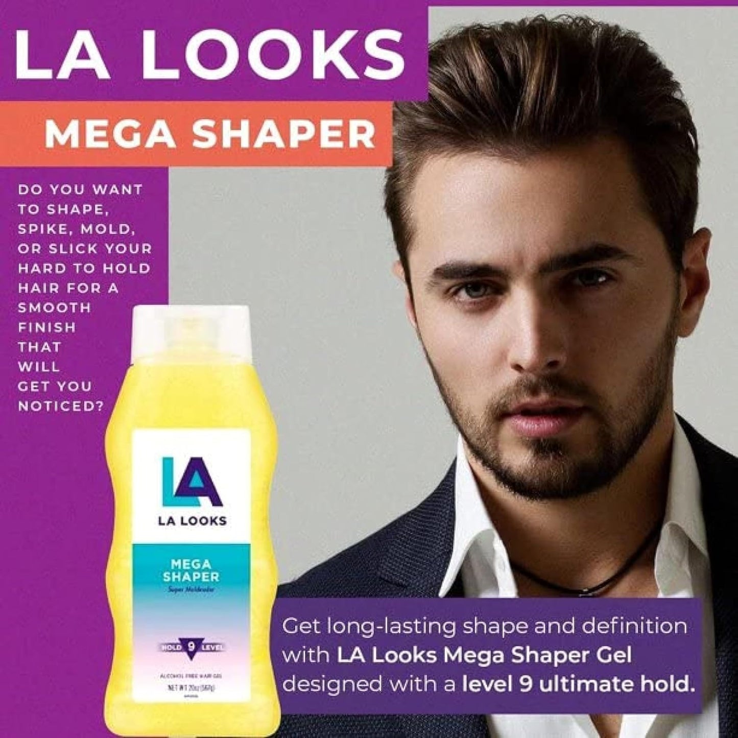 La Looks Gel #9 Mega Mega 20 Ounce (Yellow) (591ml) (6 Pack)