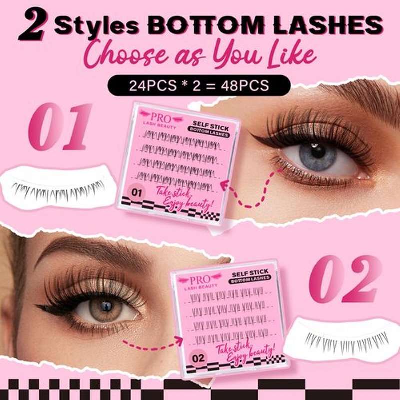 Self Adhesive Eyelashes 48pcs Lash Clusters+48pcs Bottom Lashes Reusable Self Adhesive Lower Lashes No Glue Natural Look Eyelash Clusters Easy For Use(Daisy,D-10-18mix)