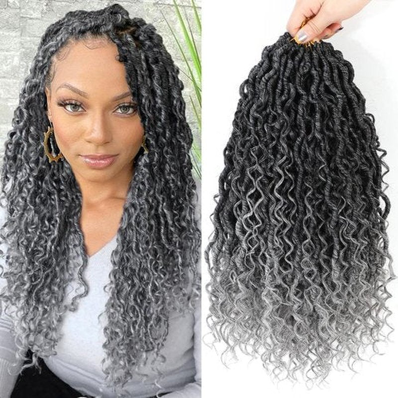 Alicoco Goddess Locs Crochet Hair 14 Inch 8 Packs Faux Locs Crochet Hair For Women Boho Soft Locs Pre-looped River Crochet Locs With Curly Ends (14 Inch (Pack of 8), TGery)