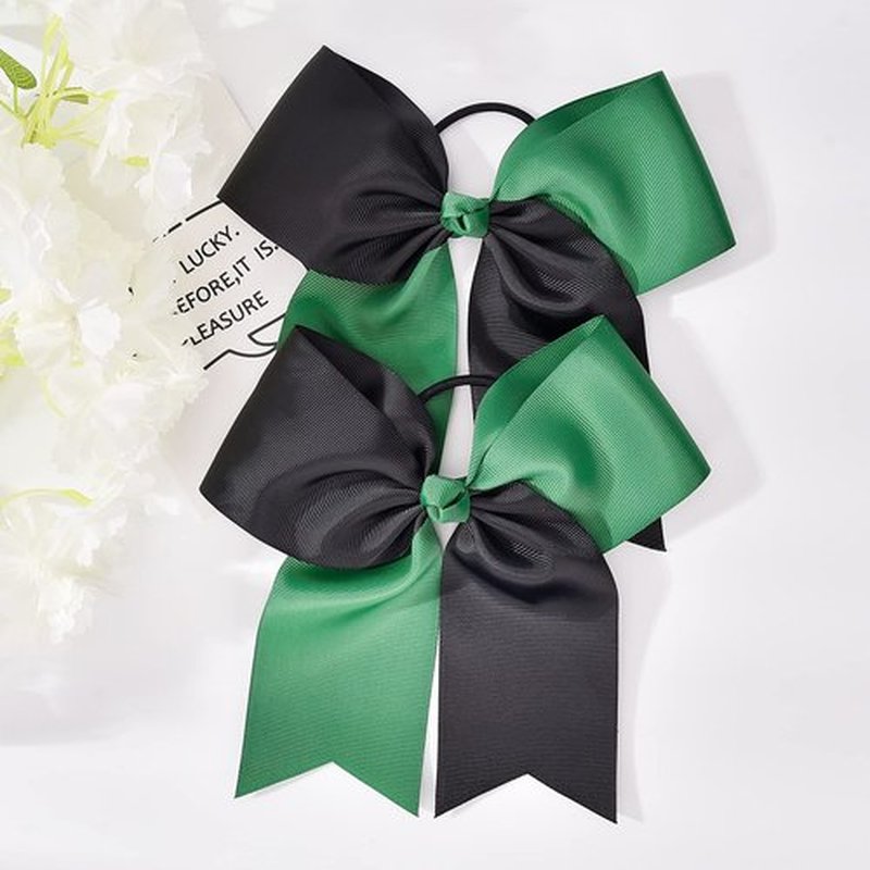 DEEKA 12PCS 8" Two Toned Large Cheer Hair Bows Ponytail Holder Handmade for Teen Girls Softball Cheerleader Sports -Forest Green/Black