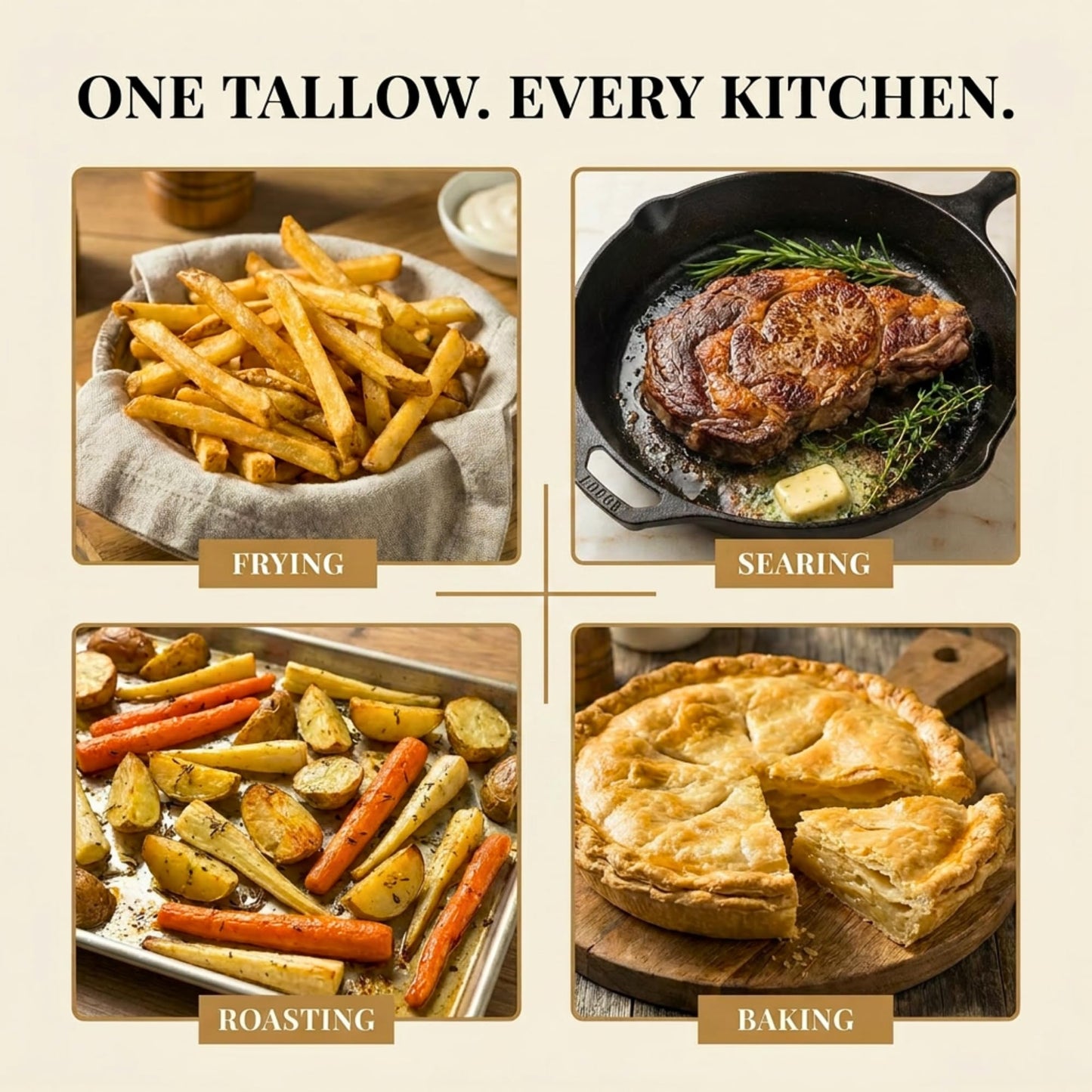 100% Pure Beef Tallow for Cooking & Deep Frying - 7lb Bulk Size - Food Grade Non-GMO | Nose to Tail | Made in USA | Gluten-Free | Great For Roasting, Baking, Cast Iron Seasoning, Candles, & Soap