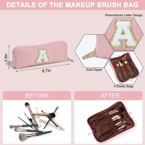 YOOLIFE Personalized Makeup Bag - Gifts for Women Her Girls Sister Girlfriend Gifts Monogram Make Up Bag Cute Cosmetic Bags for Women Girls Friend Birthday Gifts Mom Grandma Gifts Ideas Green Letter M