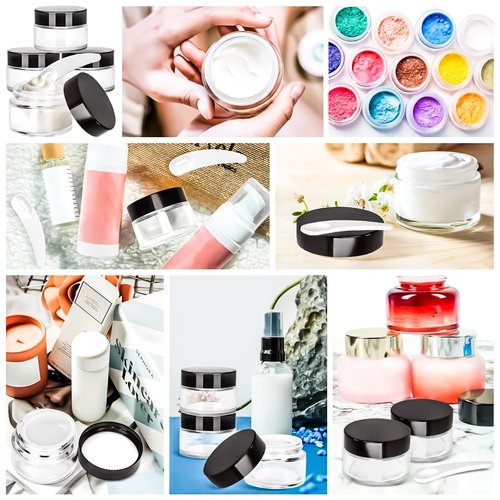 MotBach 6 Pack 1 oz Glass Jars with Lids 60ml Mini Round Clear Glass Jars with Inner Liners and Spatulas, Travel Size Containers Jars for Toiletries Creams Makeup Cosmetic Sample Lotion (Black Lid)