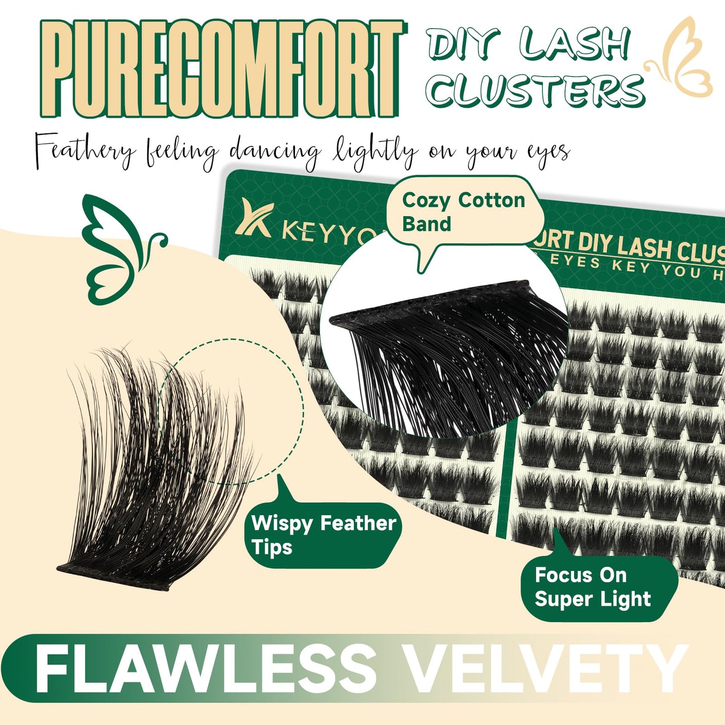 KEYYOU Lash Extension Kit 144pcs Thick Super Soft Lash Clusters with Lash Bond and Seal Lash Glue Remover Lash Applicator and Lash Brush Easy to DIY at Home（PC02-D-10-18MIX）