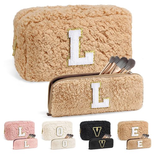 YOOLIFE Personalized Gifts for Women, 2 Pieces Cosmetic Bag Cute Makeup Bag Gifts for Teen Girls Sister Gifts Daughter Gifts Bridesmaid Gifts Womens Gifts Graduation Gifts Coworker Gifts (Brown L)