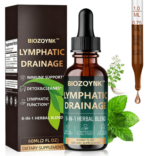 BIOZQYNK Lymphatic Drainage Liquid Drops – Herbal Extracts & Botanicals for Circulation, Immune & Detox Support – Alcohol-Free, Vegan (2 fl oz)