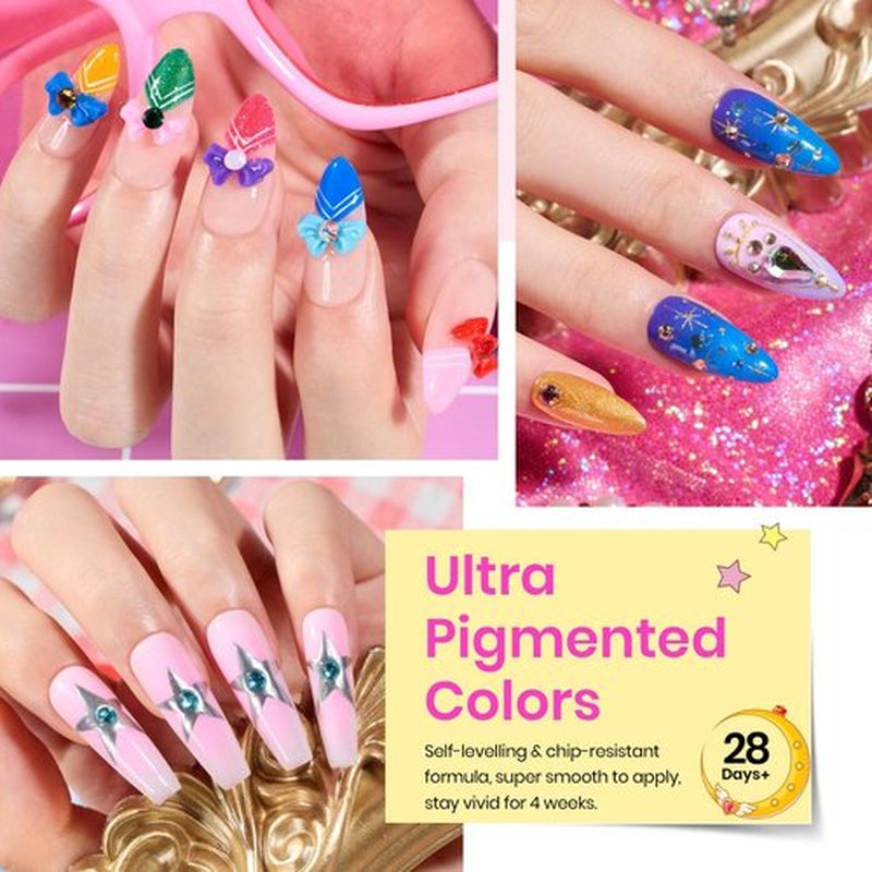 beetles Gel Nail Polish Set, 25Pcs Glitter Red Blue Green Gel Polish Kit Manga Heroine Collection with Nail Stickers Nail Rhinestones 3Pcs Base Top Coat Gift for Women Girls