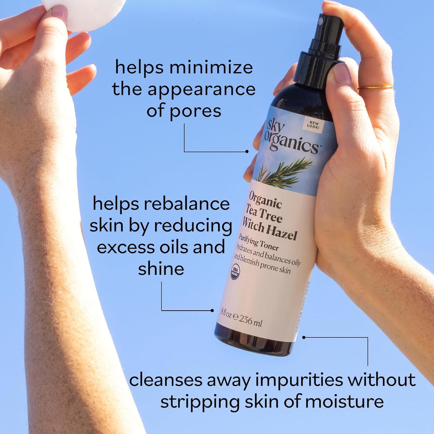Organic Tea Tree & Witch Hazel Facial Toner - Purifying Hydrating Solution for Blemish-Prone Skin | 8 fl oz