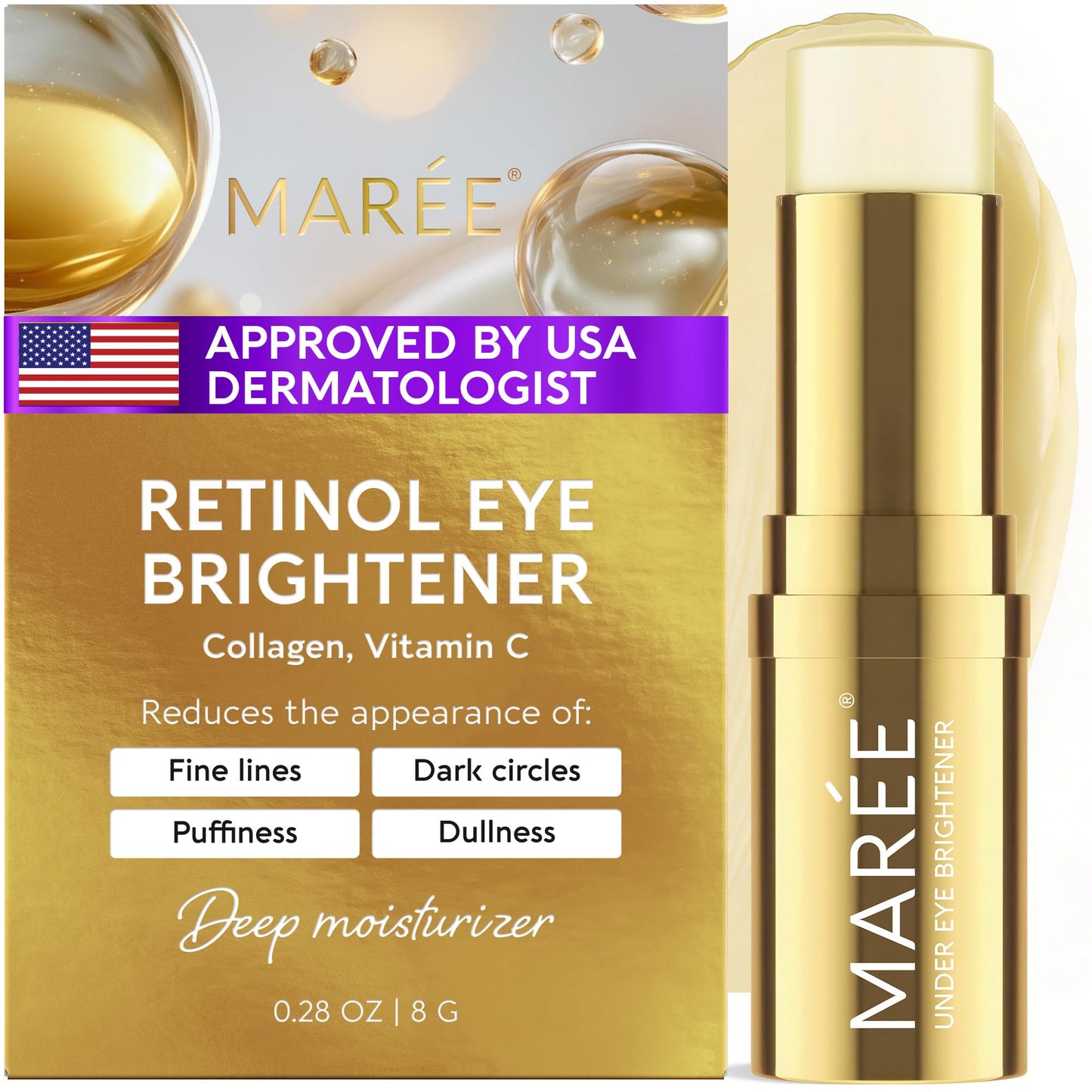 MAREE Under Eye Balm Stick with Retinol & Ceramide Complex – Facial Moisturizer for Dark Circles & Wrinkles – Under Eye Brightener Stick, Anti-Wrinkle Hydrating Face Skincare - 0.28 Ounce