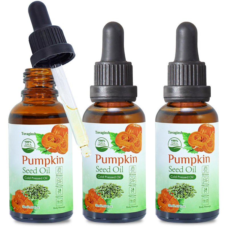 tovaginsh 3Pack Organic Pumpkin Seed Oil for Hair Growth, 100% Natural Cold Pressed Pumpkin Oil for Face, Skin Care, Hair Care, Scalp Massage, Body Massage Oils with Dropper