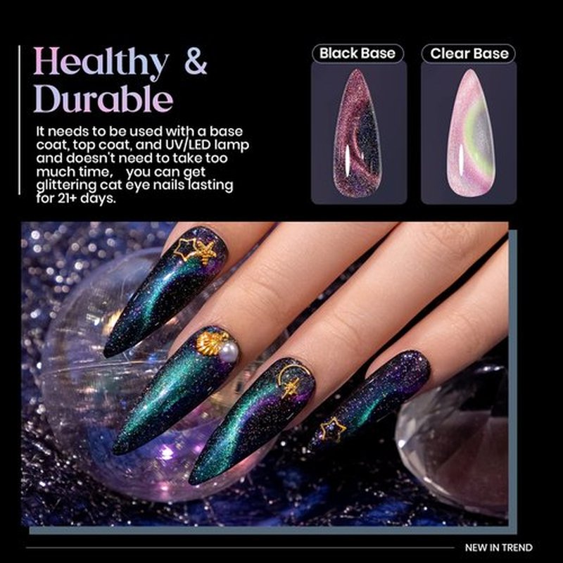 MIZHSE Reflective 9D Cat Eye Gel Nail Polish, Glitter Magnetic Gel Polish Set with 2 Magnet Sticks, Chameleon Magic Effect Holographic Cateye Nail Gel Soak Off Nail Art Gift