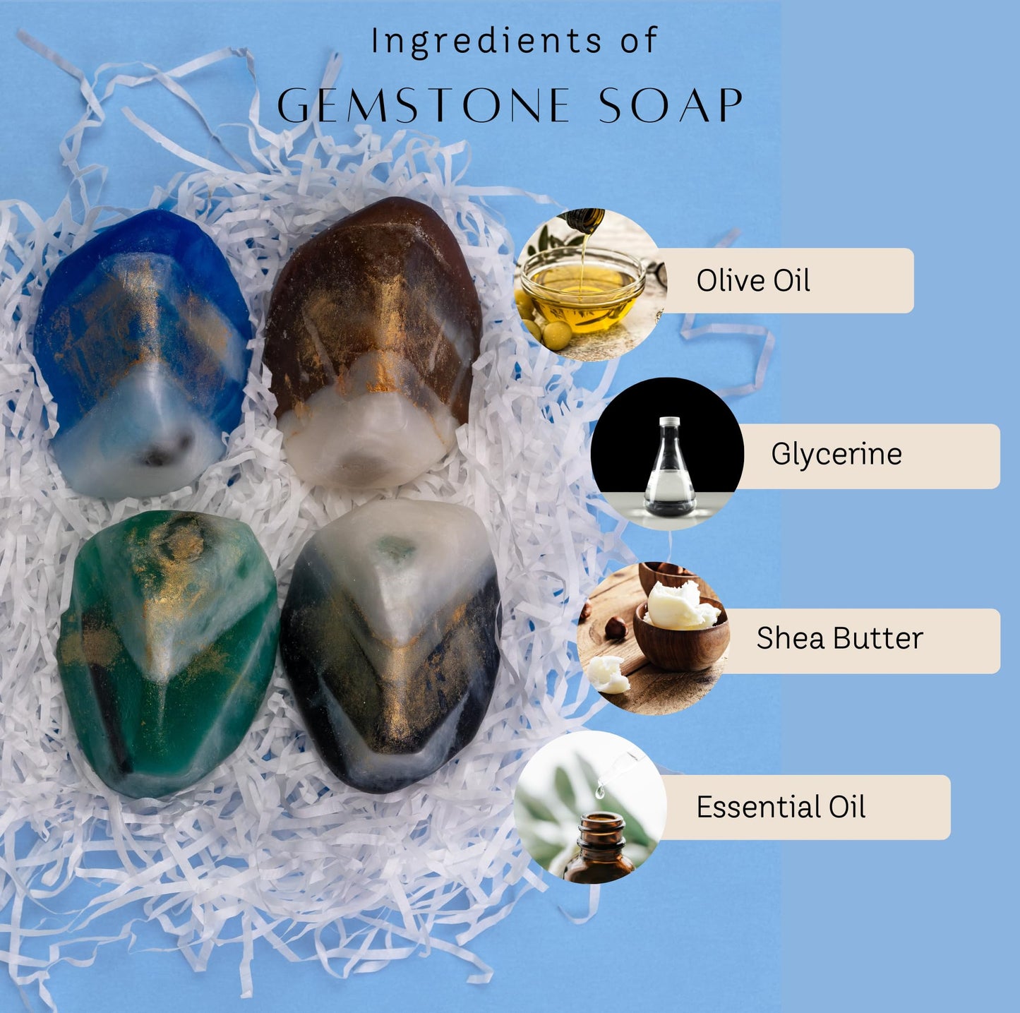 Gemstone Soap & Bath Bomb Gift Set- Relaxing Spa Gift Set for Women- 4 Rock Soap with Crystals and 4 Fizzy Bath Bomb-Decorative Scented Crystal Soap with Natural Ingredients & Essential Oil