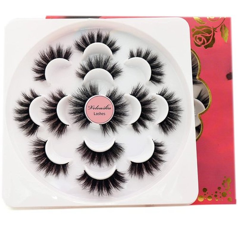 Veleasha Lashes 5D False Eyelashes Handmade Eye Lashes Fluffy Fake Lashes Eyelashes Dramatic Look 7 Pairs Luxurious Volume Fake Eyelashes Pack (801)