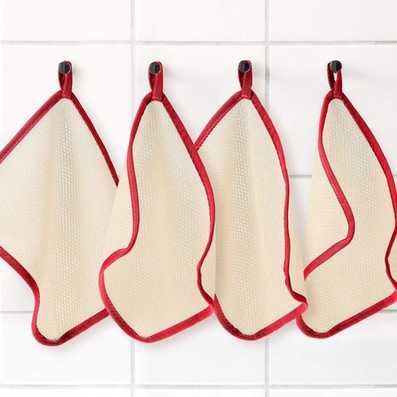 Tatuo 5 Pcs Exfoliating Face and Body Wash Cloths Towel Weave Bath Cloth Exfoliating Scrub Cloth Massage Bath Cloth for Women and Men, 10.63 x 9.05 Inch (Red Edge)