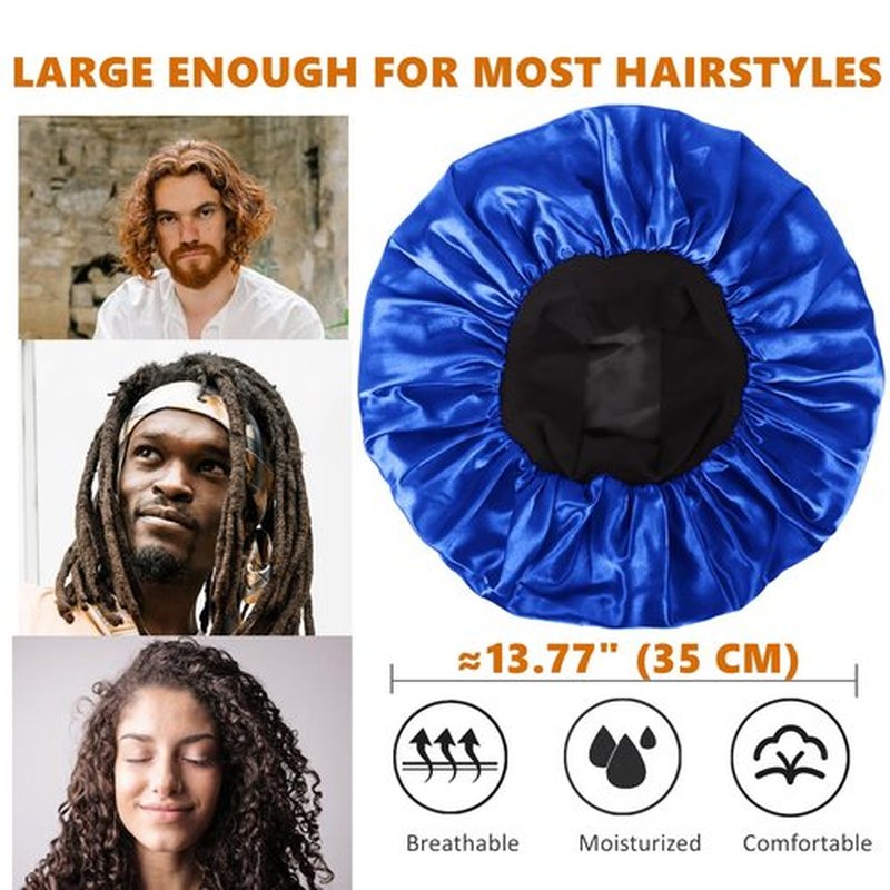 Bonnet for Men,Hair Bonnet for Sleeping,Double Layer Satin Bonnets for Black Women Curly Hair Braids,Reversible Sleep Cap (Large,Black/Royal Blue)
