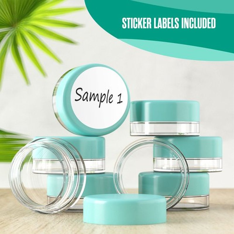 Houseables 3 Gram Jar, 3 ML, Blue, 50 Pk, BPA Free, Cosmetic Sample Empty Container, Plastic, Round Pot, Screw Cap Lid, Small Tiny 3g Bottle, for Make Up, Eye Shadow, Nails, Powder, Paint, Jewelry