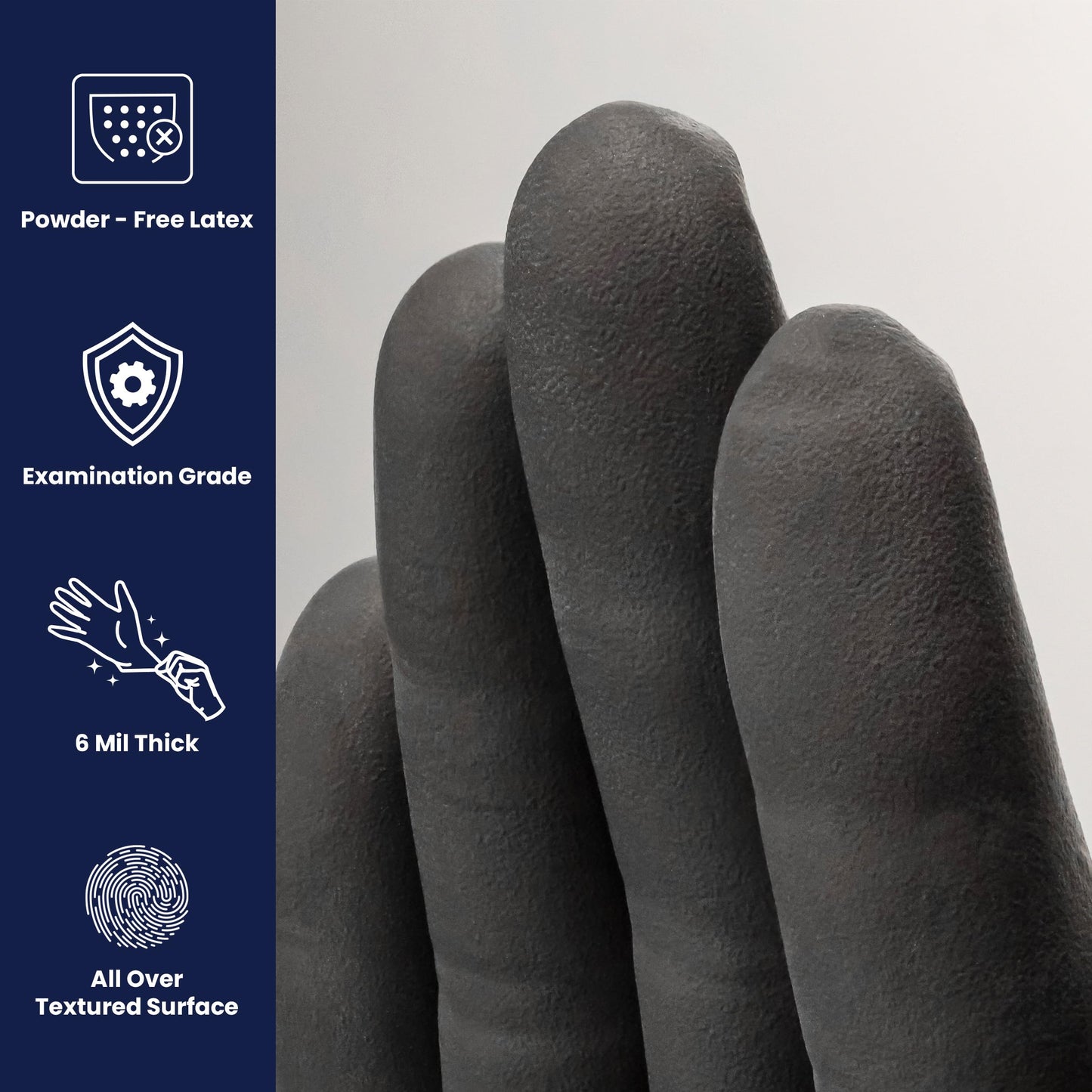 Adenna PHM915 Phantom 6 mil Powder-Free Latex Gloves, Medical Grade, Black, Medium, Box of 100