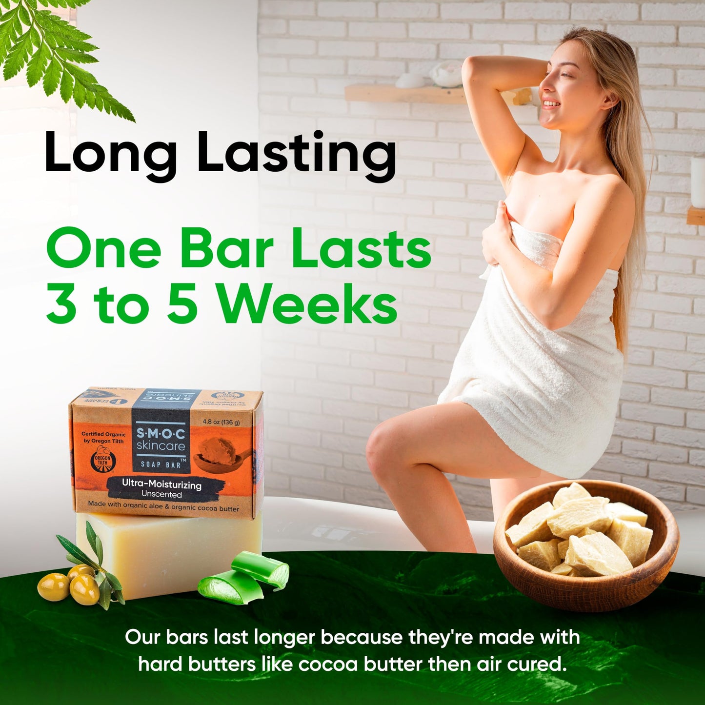 Certified Organic Ultra Moisturizing Soap for Face & Body — Formulated for Dry Itchy Sensitive Skin & Eczema — Unscented — Extra Virgin Olive Oil Soap Bar with Aloe & Cocoa Butter (1)