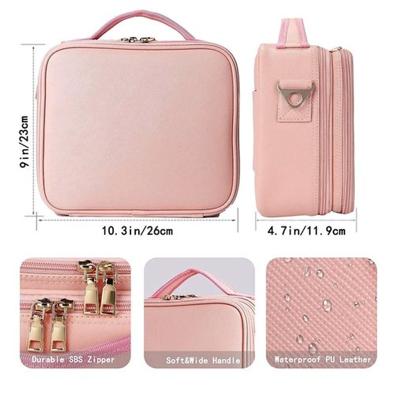 JOURMON Travel Makeup Bag Train Case Cosmetic Case Organizer Portable Artist Storage Bag with Adjustable Dividers for Cosmetics Makeup Brushes Toiletry Jewelry Digital Accessories(Cute Pink,S)