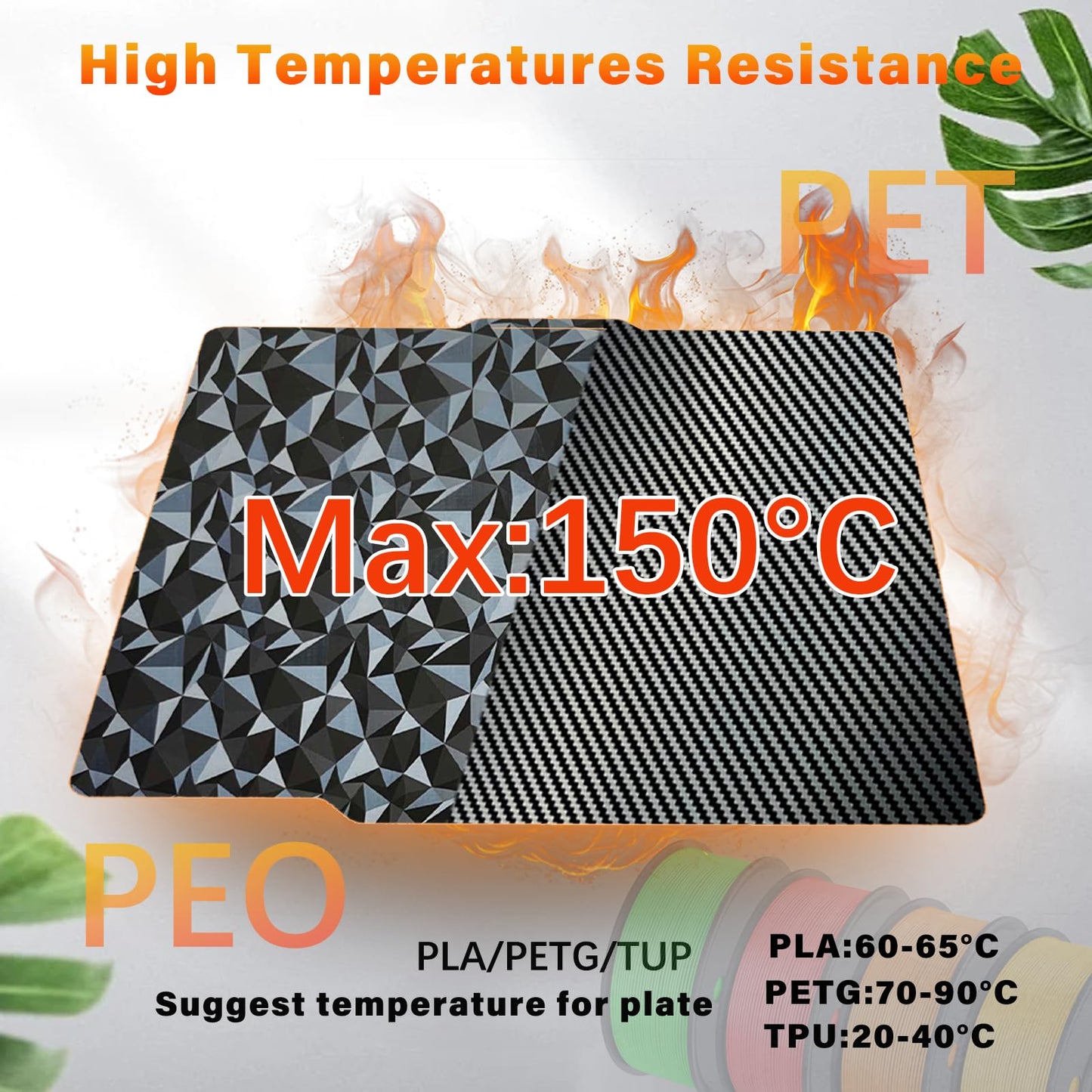 Sahvaim 3D Printer Platform PEO PET Bambu Lab Build Plate for Bambu Lab X2D/P2S/P1S/P1P/A1/X1C/X1/X1E,257x257mm Diamond +Carbon Fiber Spring Steel Plate Sheet Flexible 3D Printing Bed Plate