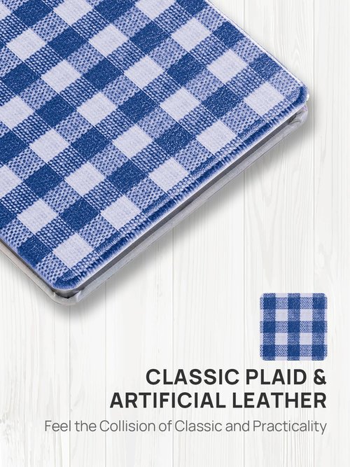 OMIRO Compact Mirror, Unique Plaid Pattern PU Leather 1X/3X Magnification, Ultra Portable for Purses, 2.4" W x 3.4" L, Blue Plaid