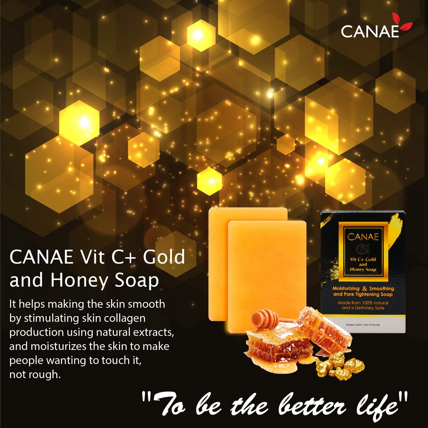 CN CANAE Face Moisturizer Facial Soap Bar with Vit C + Gold Honey Natural Anti Wrinkle & Aging Remover for Dry Skin and Pore Tightener, 3.5 oz