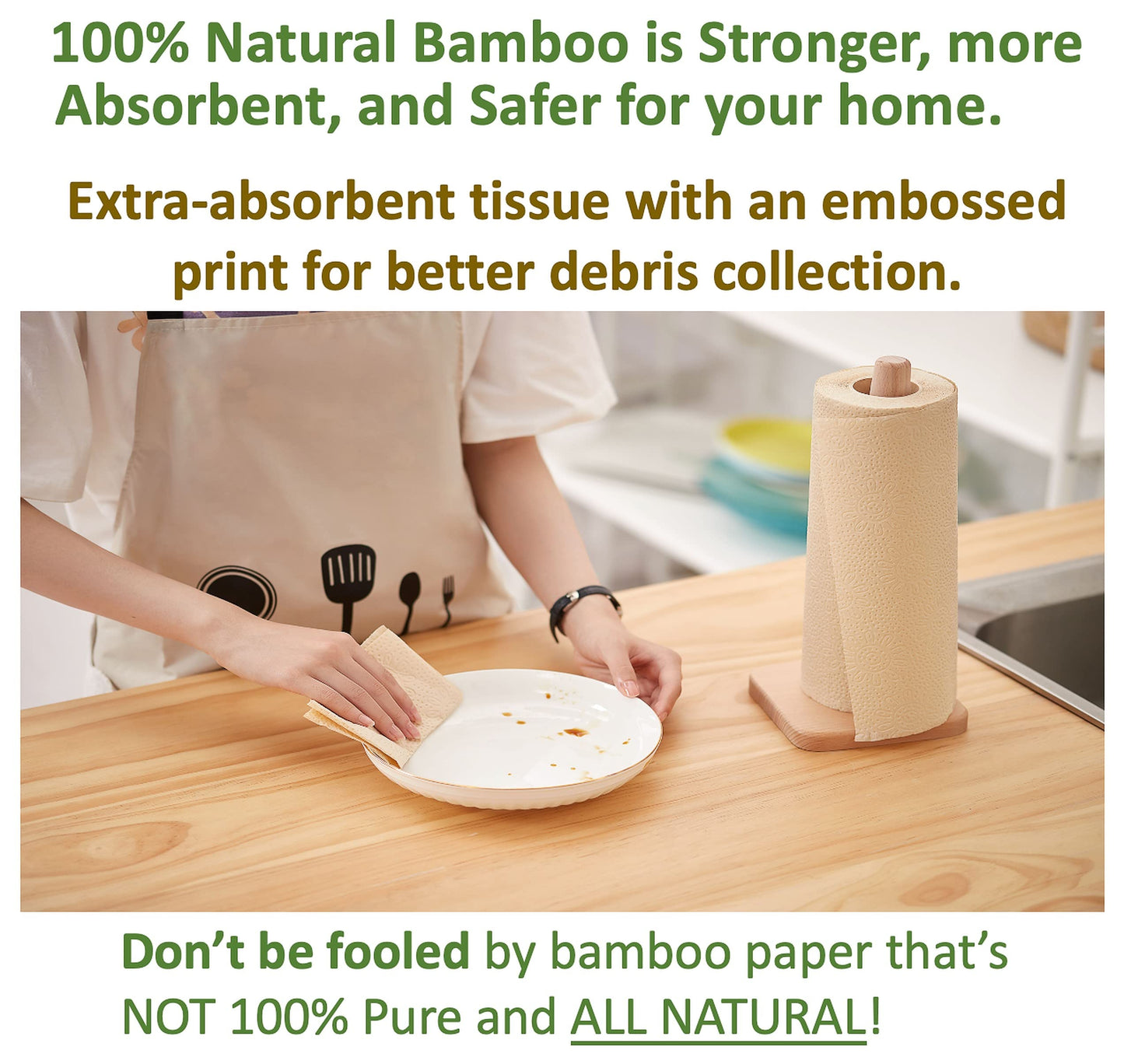 Purafide 100% Bamboo Paper Towels, Tree-Free, Chemical-Free, Lint-Free, Durable, Absorbent, Select-a-Size 2-Ply, 90 Sheets Per Roll. (PT 6 Rolls)