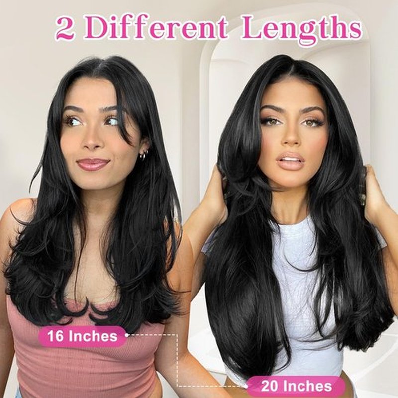 ALXNAN Clip in Hair Extensions, Black Hair Extensions Thick Long Stright Layered Hair Extensions 20 Inch Invisible Lace Weft Hair Extensions for Women