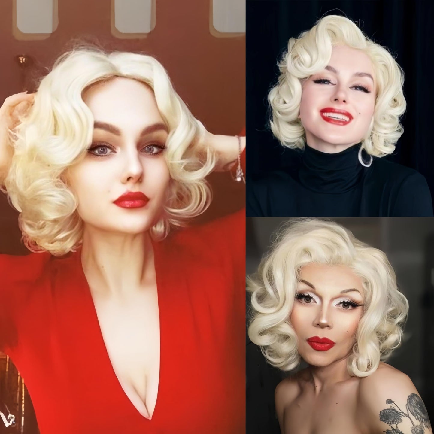 Salaibs Blonde Short Curly Lace Front Wig for Women Platinum Synthetic Hair Natural Hairline Wigs for Cosplay Daily Party Use