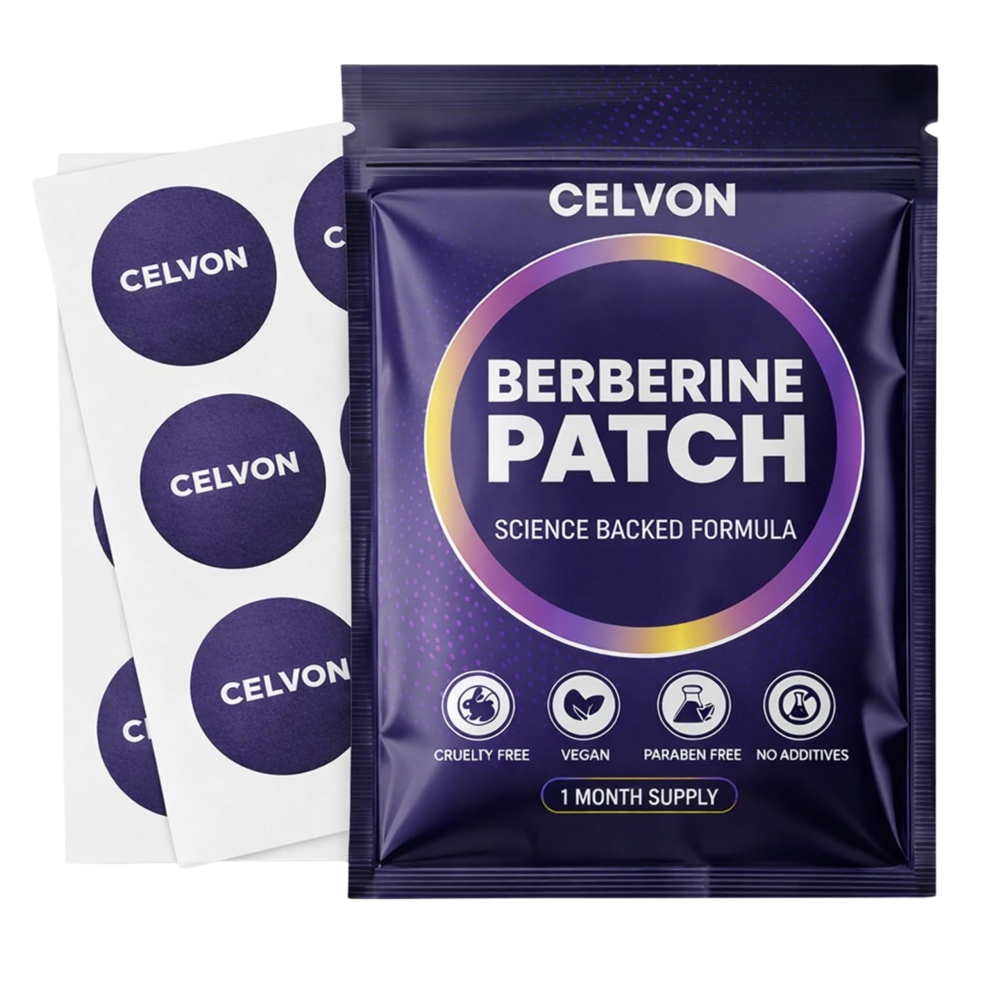 CELVON Berberine Patches | Advanced Formula with L-Glutamine, Ginseng and Cinnamon for Women & Men | 30 Patches, 30 Days Supply