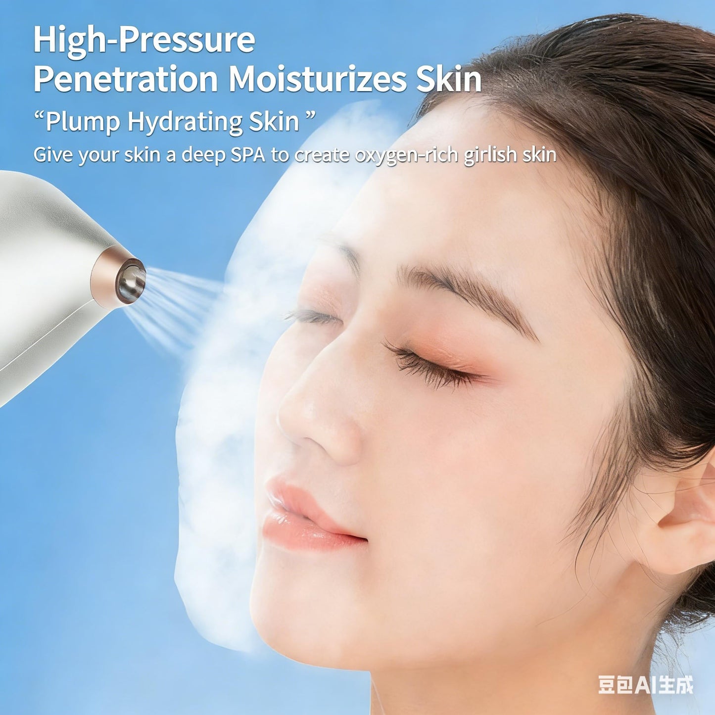 Handheld Needle-Free Oxygen Facial Machine, High Pressure Nano Mist Sprayer for at-Home Face Hydration and Brightening, White and Gold