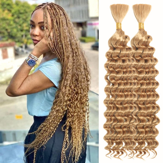 Deep Wave Bulk Hair For Braiding Hair 24inch 160g No Weft Wet And Wavy Quality Synthetic Hair Braiding Extensions For Boho Braids（2 Bundles/Pack 27#）