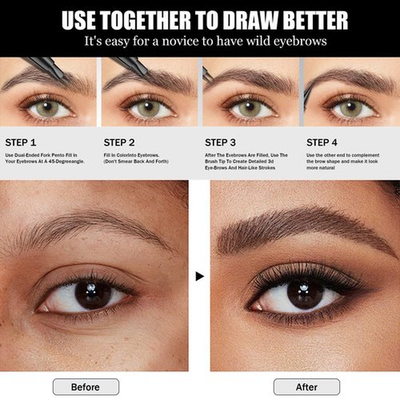 Hello Kiss Microblading Eyebrow Pen - Dual-Ended Microblading Eyebrow Pen with Ultra-Fine Tip and Brush Creates Flawless Hair-Like Brows, Waterproof and Long-Lasting (Brown)