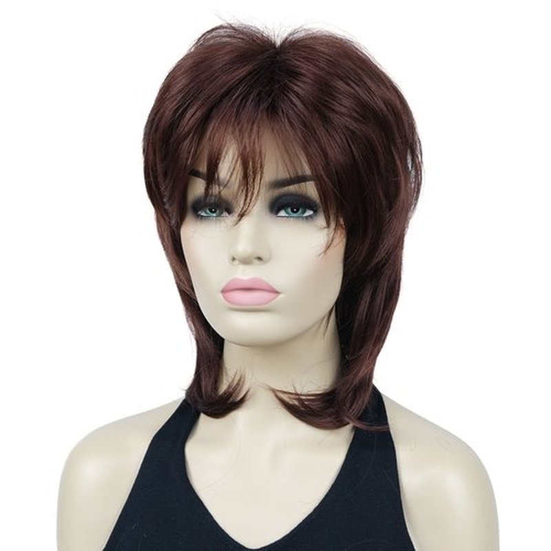 Lydell 16" Long Straight Wigs Soft Shaggy Layered Wigs Classic Cap Full Synthetic Hairpieces (33A Dark Auburn)