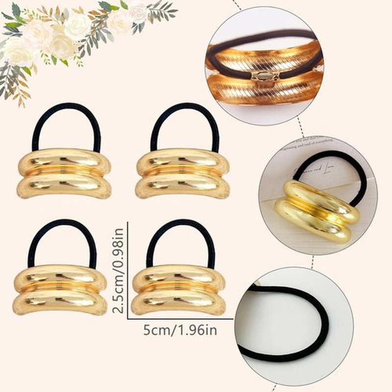 Hair Ties for Women Elastic Hair Ties, Ponytail Holders Hair Ties for Thick Hair Gold Ponytail Cuff Elastic Hair Ties for Women Hair Accessories Rubber Bands for Hair 4PCS