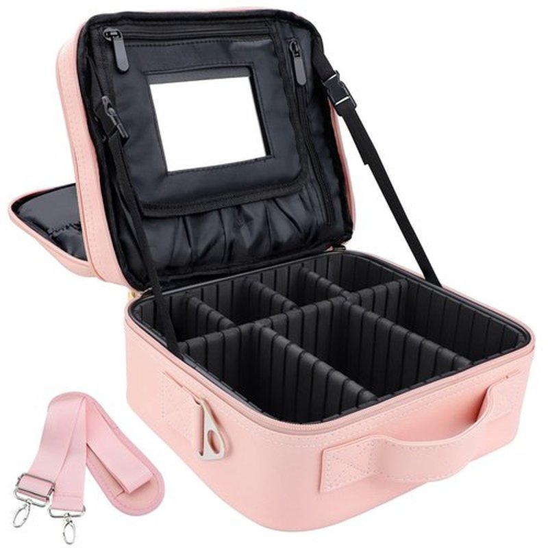 JOURMON Travel Makeup Bag Train Case Cosmetic Case Organizer Portable Artist Storage Bag with Adjustable Dividers for Cosmetics Makeup Brushes Toiletry Jewelry Digital Accessories(Cute Pink,S)