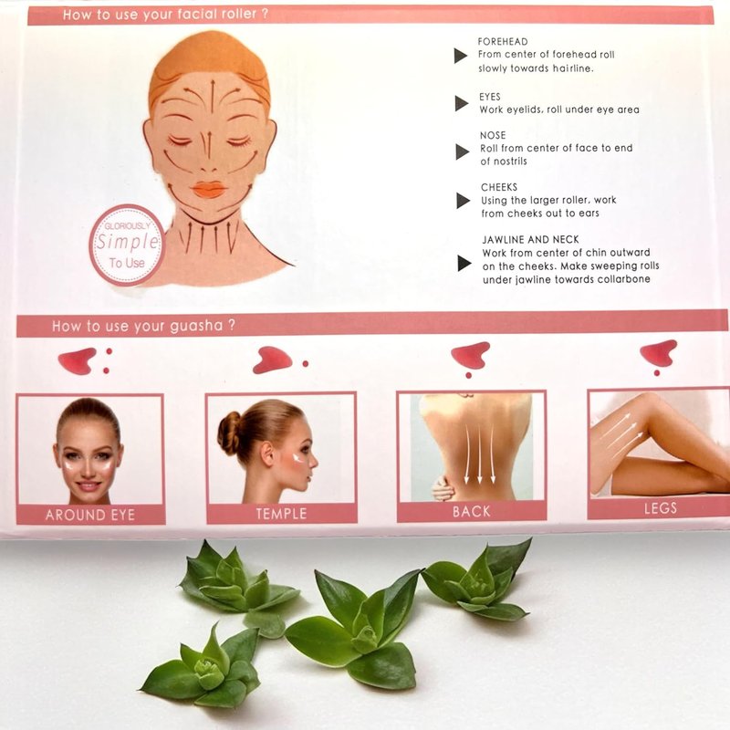 VIVIDUS Gua Sha and Jade Roller Set - Facial Massage Tool for Wrinkle Reduction | Green Self-Care Gift Set