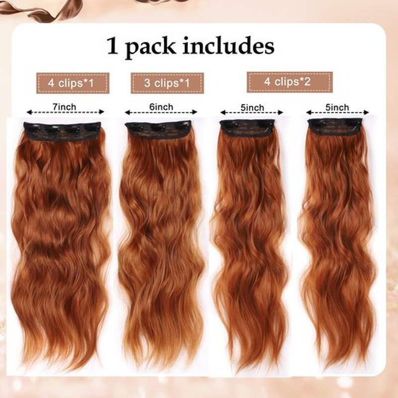 Copper Red Curly Clip In Hair Extensions for Women Synthetic Clip in Long Wavy clip Hair Extension 20 Inch Double Weft 4pc Hairpieces Full Head For Women (20INCH, 30c)