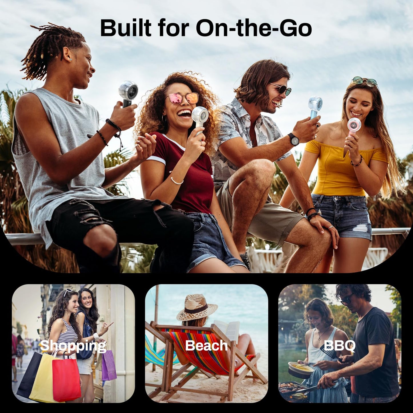 Misting Portable Handheld Fan, Powerful Turbo Motor, 6000mAh Rechargeable Battery, Personal Mini Fans with 4 Strong Wind, Cooling Gadgets for Travel, Camping, Beach, Outdoor, Gifts for Women Men-Ivory