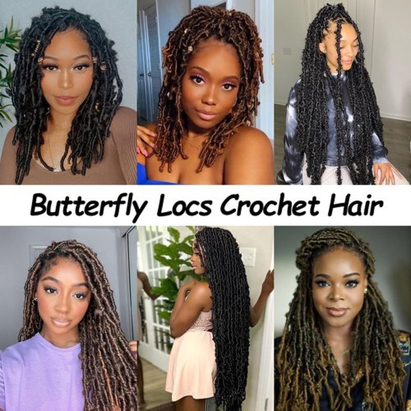 Butterfly Locs Crochet Hair-7 Packs Faux Locs Crochet Hair 12 Inch Distressed Soft Locs Crochet Hair For Black Women (12 Inch(Pack of 7), 27#/613#)