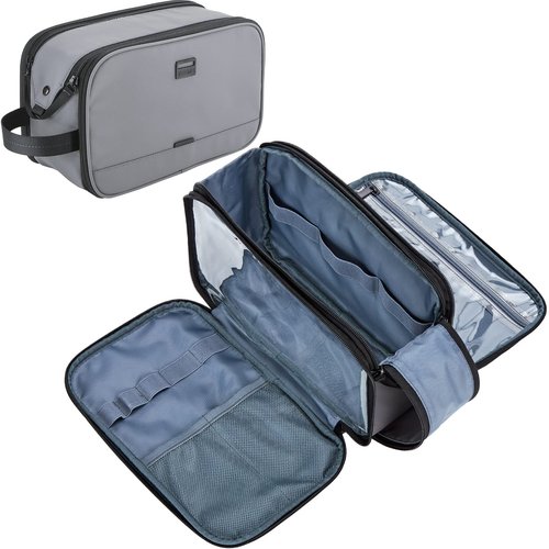 ZEEMO Toiletry Bag for Men, Extra Large Water-resistant Dopp Kit with Double Side Full Open Design, Shaving Bag for Toiletries and Shaving Accessories for Long Travel, Gray
