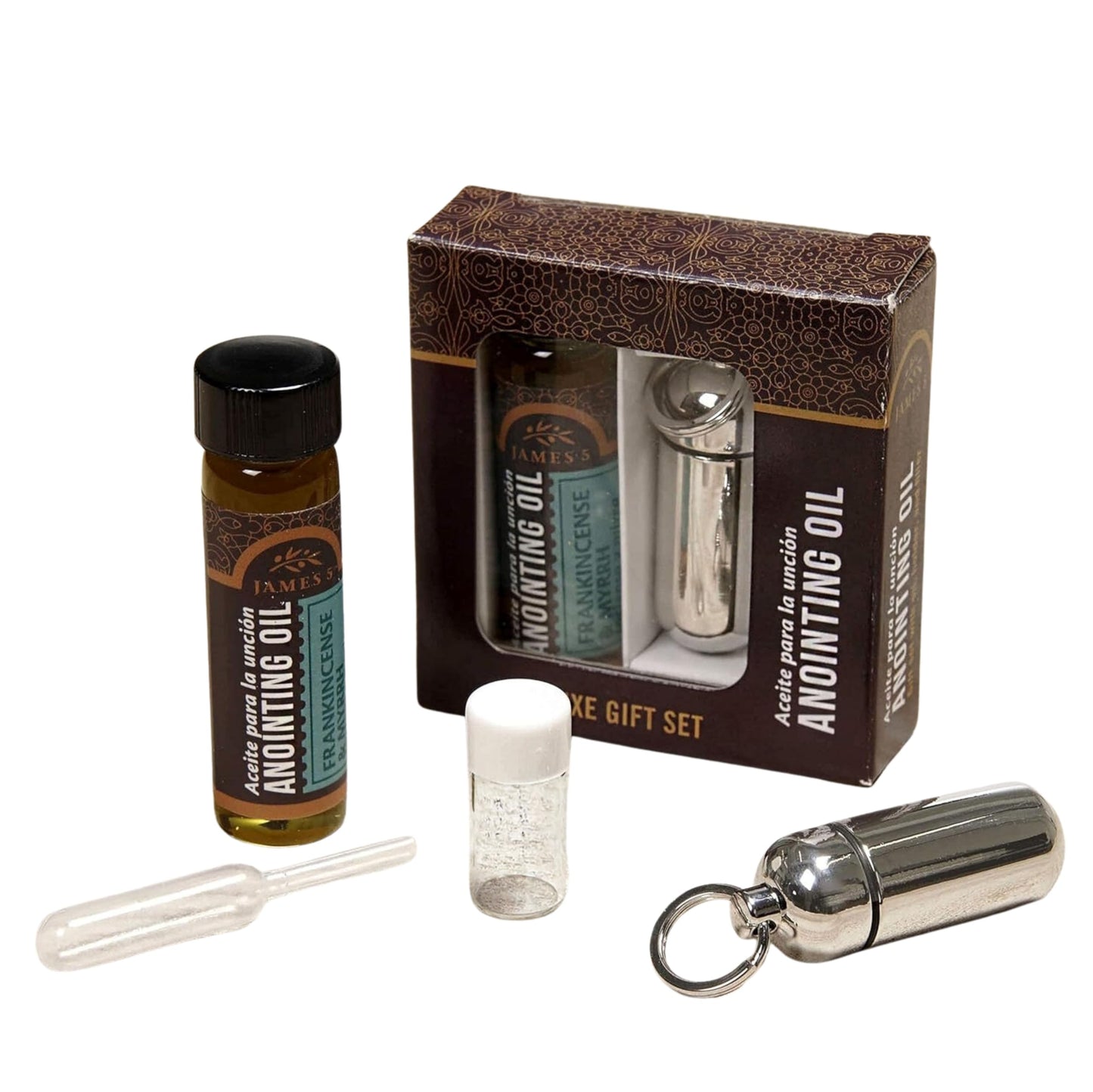 Broadman Church Supplies Anointing Oil & Holder Gift Set, with Key Ring and Eyedropper - Silver