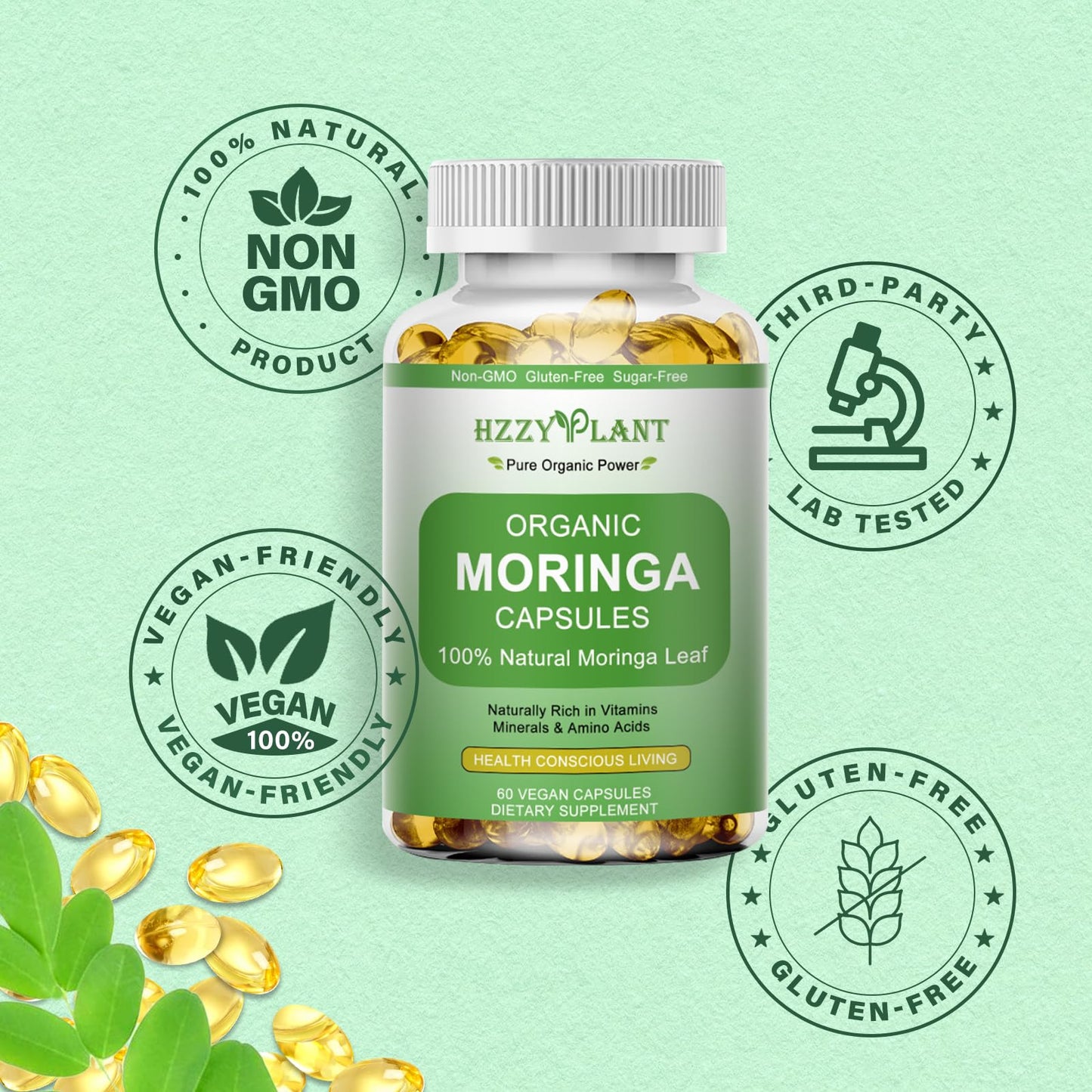 Moringa Softgel Capsules, Made with Pure Moringa Oleifera Leaf, Green Superfood High Absorption than Moringa Powder Capsules, for Energy, Immunity & Joint Health,Vegan,Non GMO,2 Month Supply