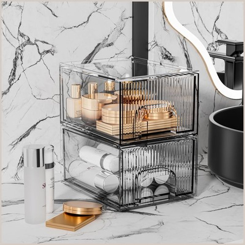 ZHIAI 2 Pack Clear Stackable Storage Drawer, Acrylic Drawer, Cosmetic Organizer, Plastic Organizer for Dresser, Under, Kitchen Cabinet, Pantry, Home Organization and Storage